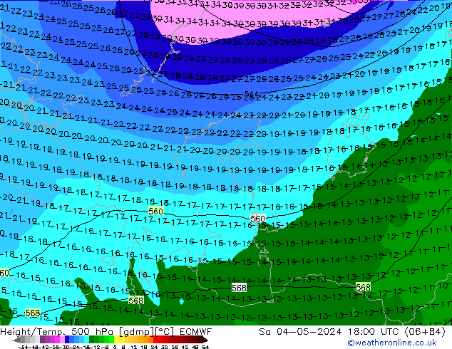 Z500/Rain (+SLP)/Z850 ECMWF сб 04.05.2024 18 UTC