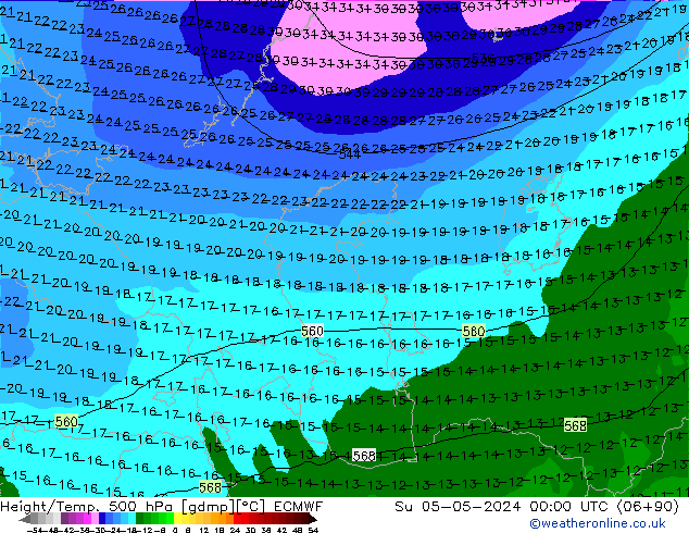 Z500/Rain (+SLP)/Z850 ECMWF Su 05.05.2024 00 UTC