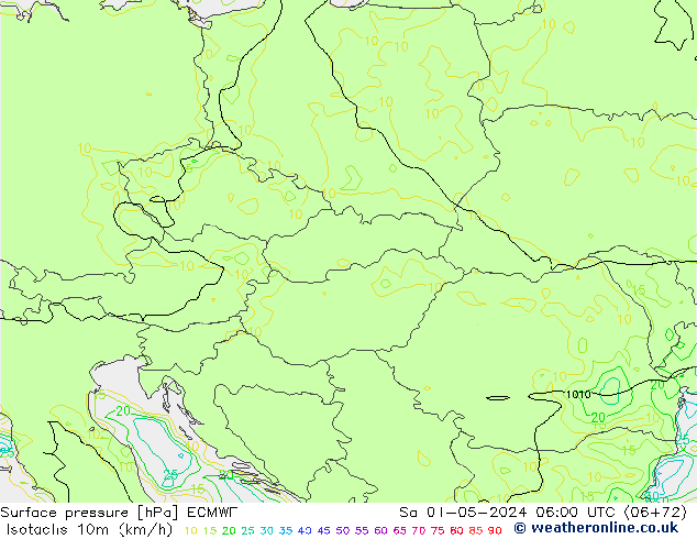 Isotachen (km/h) ECMWF za 04.05.2024 06 UTC