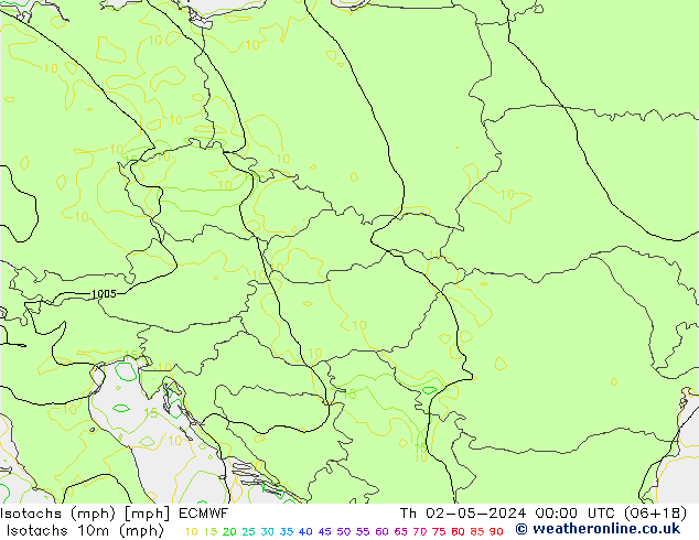 Eşrüzgar Hızları mph ECMWF Per 02.05.2024 00 UTC