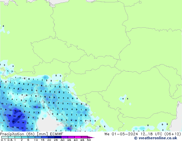 Precipitação (6h) ECMWF Qua 01.05.2024 18 UTC