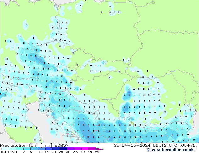 Precipitation (6h) ECMWF Sa 04.05.2024 12 UTC