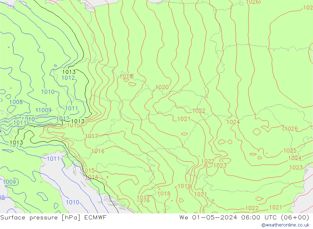 Surface pressure ECMWF We 01.05.2024 06 UTC