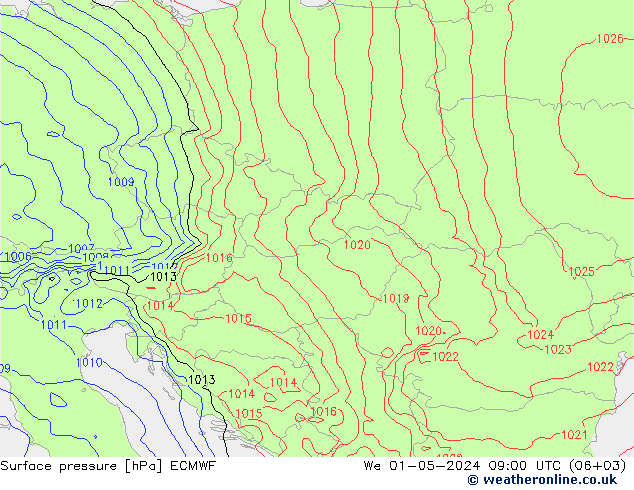 Surface pressure ECMWF We 01.05.2024 09 UTC