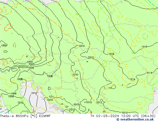 Theta-e 850hPa ECMWF  02.05.2024 12 UTC