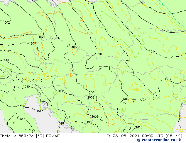 Theta-e 850hPa ECMWF Cu 03.05.2024 00 UTC