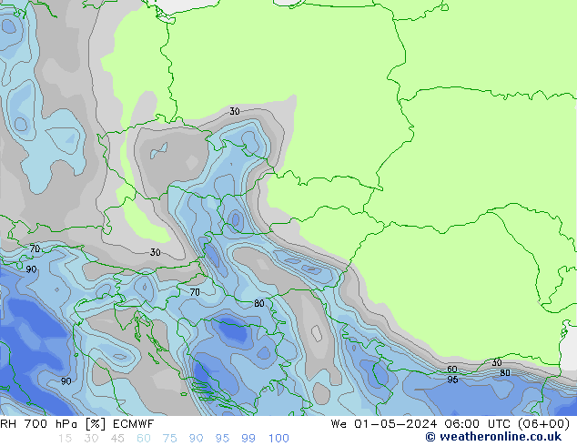 RH 700 hPa ECMWF St 01.05.2024 06 UTC