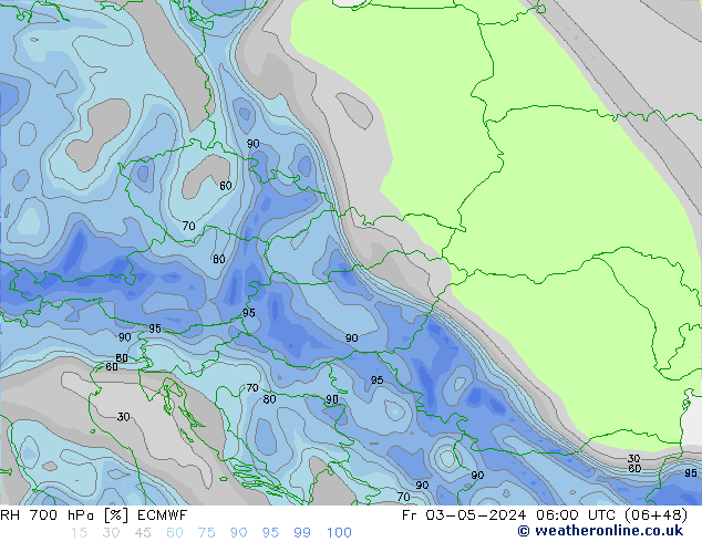 RH 700 гПа ECMWF пт 03.05.2024 06 UTC