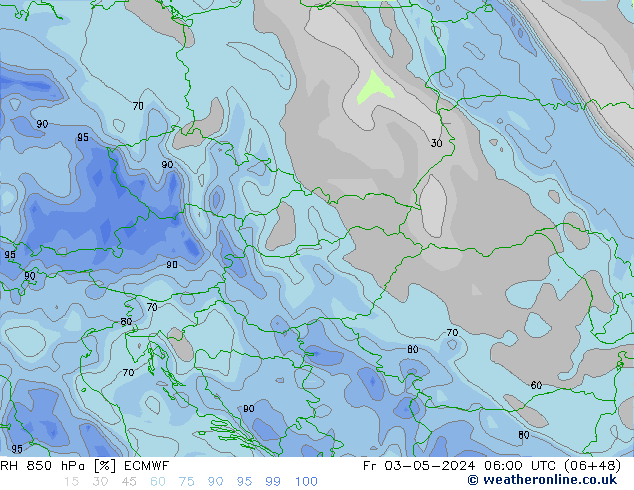 RH 850 hPa ECMWF Fr 03.05.2024 06 UTC