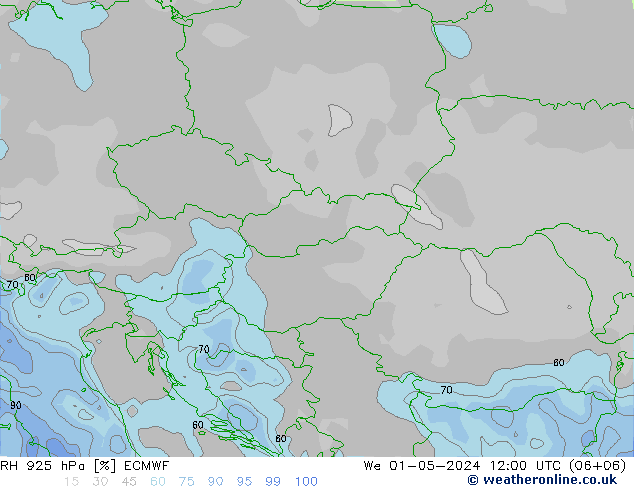 RH 925 hPa ECMWF Qua 01.05.2024 12 UTC