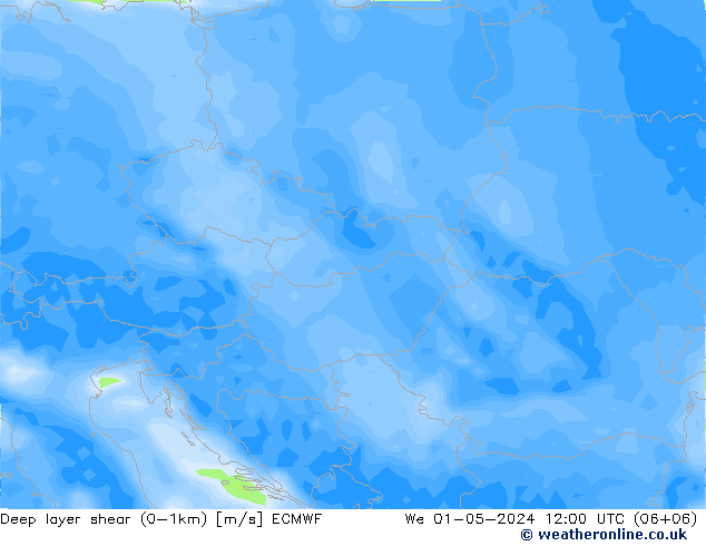 Deep layer shear (0-1km) ECMWF Qua 01.05.2024 12 UTC