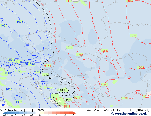 SLP tendency ECMWF Qua 01.05.2024 12 UTC