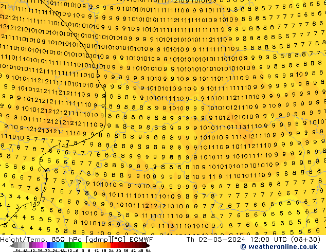 Z500/Rain (+SLP)/Z850 ECMWF Th 02.05.2024 12 UTC