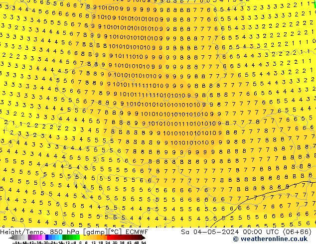 Height/Temp. 850 hPa ECMWF sab 04.05.2024 00 UTC