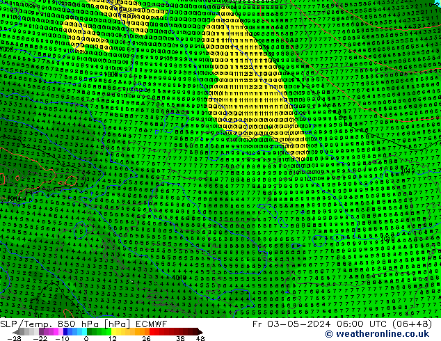 SLP/Temp. 850 hPa ECMWF ven 03.05.2024 06 UTC