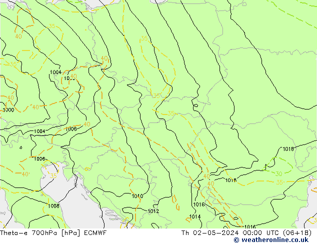 Theta-e 700hPa ECMWF Th 02.05.2024 00 UTC