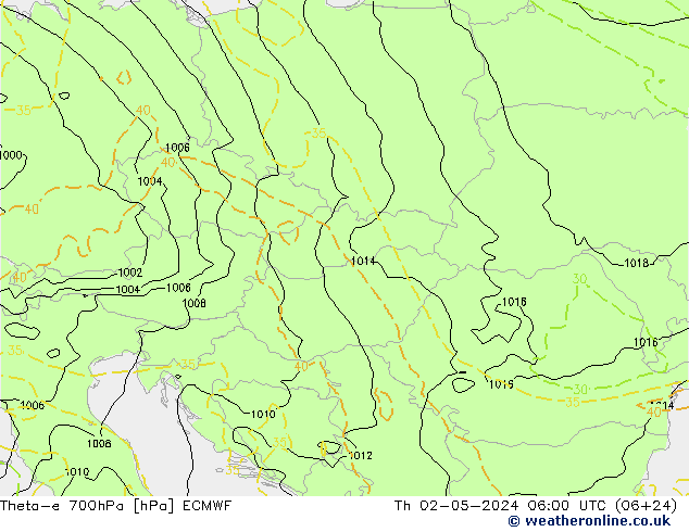 Theta-e 700hPa ECMWF gio 02.05.2024 06 UTC