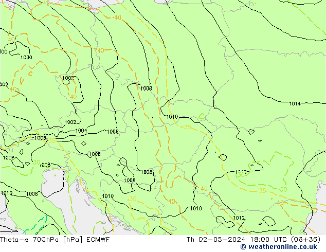 Theta-e 700hPa ECMWF gio 02.05.2024 18 UTC