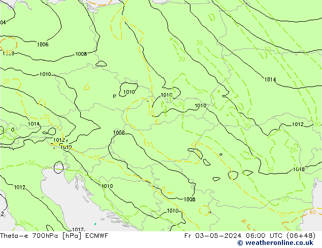 Theta-e 700hPa ECMWF ven 03.05.2024 06 UTC