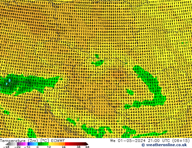 Temperature (2m) ECMWF We 01.05.2024 21 UTC