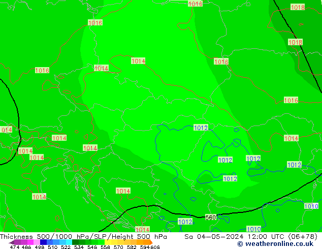 Thck 500-1000гПа ECMWF сб 04.05.2024 12 UTC