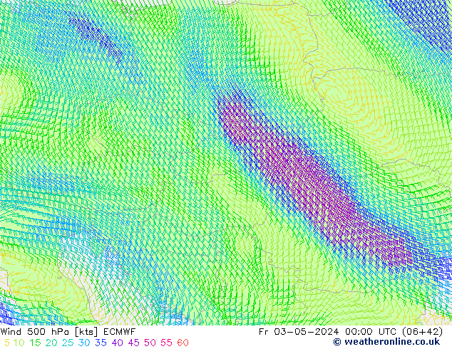 Viento 500 hPa ECMWF vie 03.05.2024 00 UTC