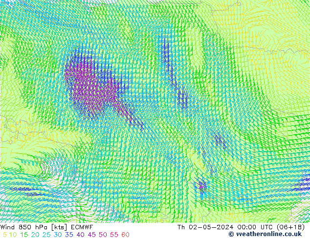 Wind 850 hPa ECMWF Th 02.05.2024 00 UTC