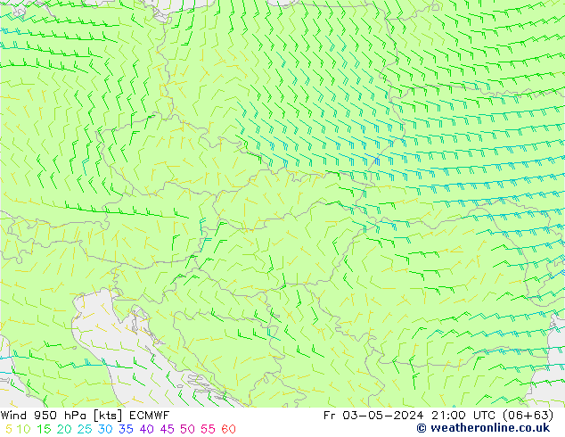 Vent 950 hPa ECMWF ven 03.05.2024 21 UTC