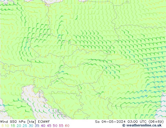 Vent 950 hPa ECMWF sam 04.05.2024 03 UTC