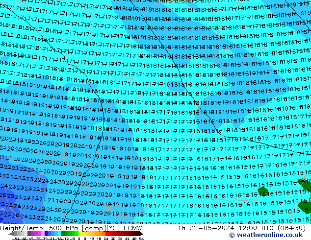 Height/Temp. 500 hPa ECMWF Th 02.05.2024 12 UTC