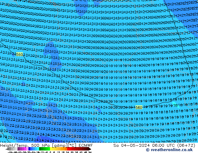 Yükseklik/Sıc. 500 hPa ECMWF Cts 04.05.2024 06 UTC