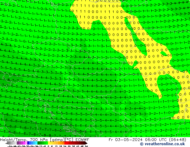 Height/Temp. 700 hPa ECMWF ven 03.05.2024 06 UTC