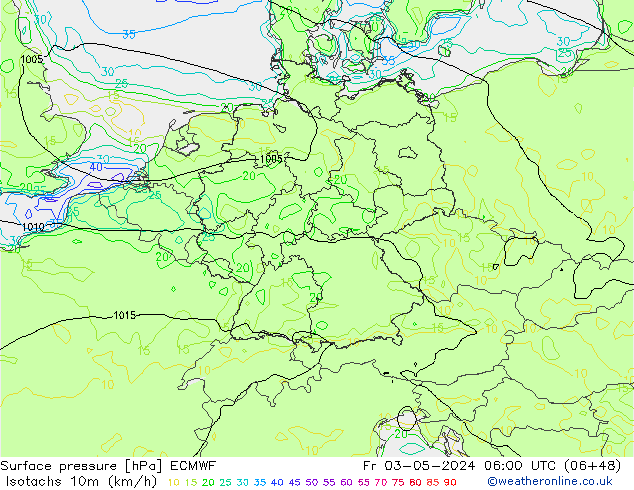 Isotachs (kph) ECMWF ven 03.05.2024 06 UTC