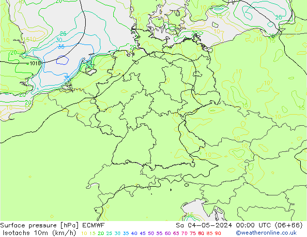 Isotachs (kph) ECMWF sab 04.05.2024 00 UTC