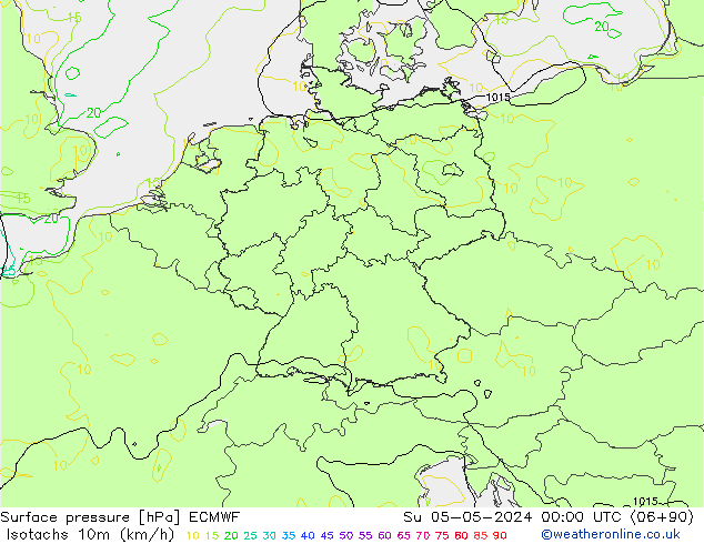 Isotachen (km/h) ECMWF So 05.05.2024 00 UTC