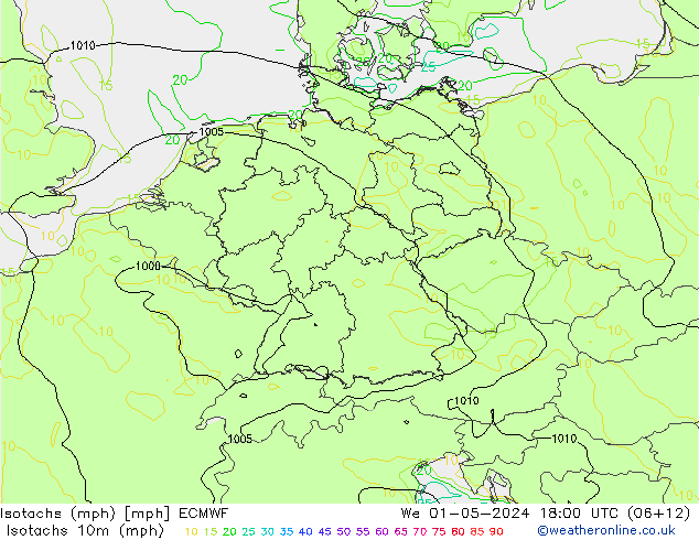 Isotachen (mph) ECMWF Mi 01.05.2024 18 UTC