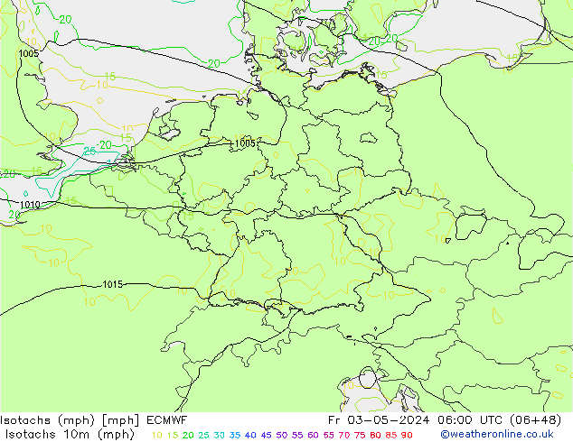 Isotachen (mph) ECMWF Fr 03.05.2024 06 UTC