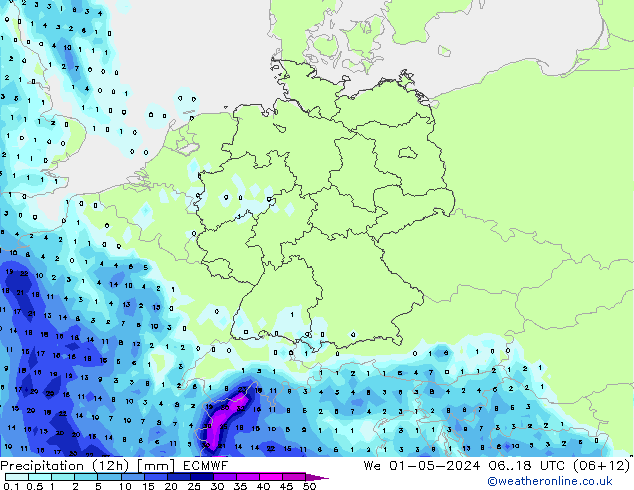 Nied. akkumuliert (12Std) ECMWF Mi 01.05.2024 18 UTC