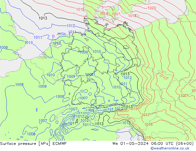 Surface pressure ECMWF We 01.05.2024 06 UTC