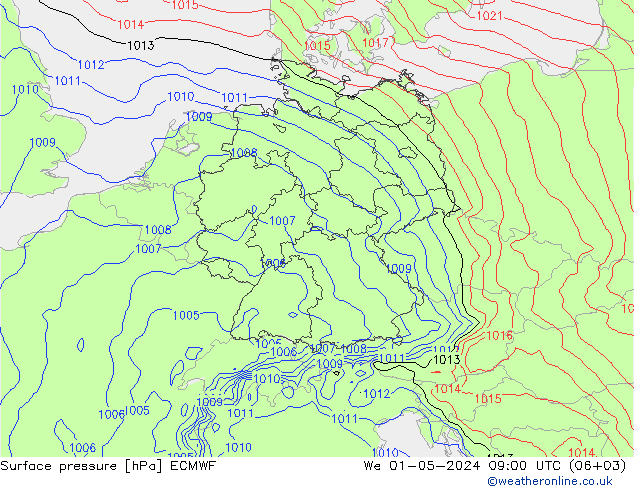 Bodendruck ECMWF Mi 01.05.2024 09 UTC