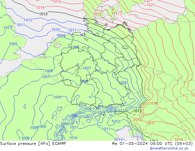 Surface pressure ECMWF We 01.05.2024 09 UTC