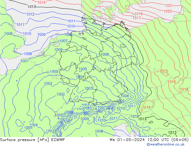 Luchtdruk (Grond) ECMWF wo 01.05.2024 12 UTC