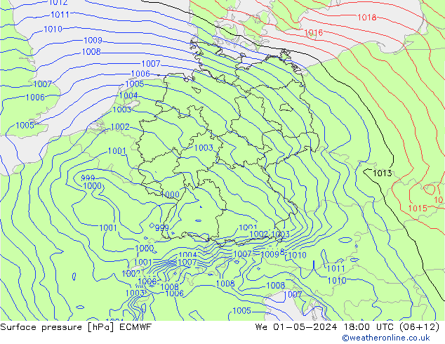 Bodendruck ECMWF Mi 01.05.2024 18 UTC