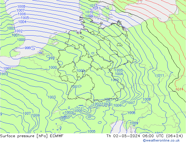 pressão do solo ECMWF Qui 02.05.2024 06 UTC