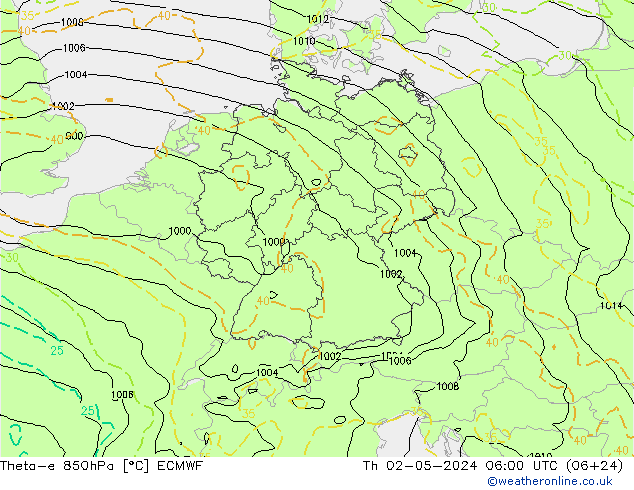 Theta-e 850hPa ECMWF Do 02.05.2024 06 UTC