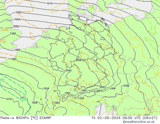 Theta-e 850гПа ECMWF чт 02.05.2024 09 UTC