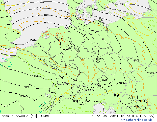 Theta-e 850hPa ECMWF Do 02.05.2024 18 UTC