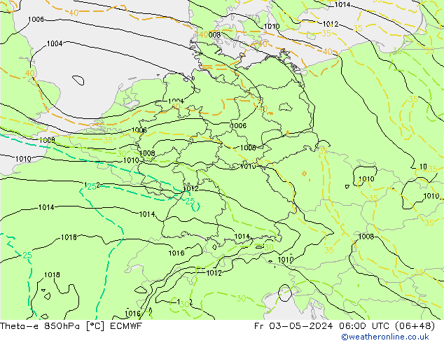 Theta-e 850hPa ECMWF Fr 03.05.2024 06 UTC