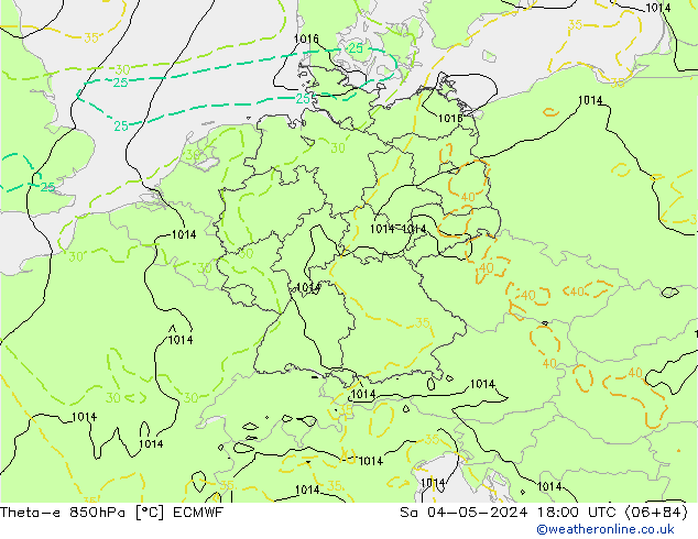 Theta-e 850hPa ECMWF Sa 04.05.2024 18 UTC