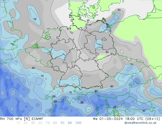 RH 700 hPa ECMWF Mi 01.05.2024 18 UTC